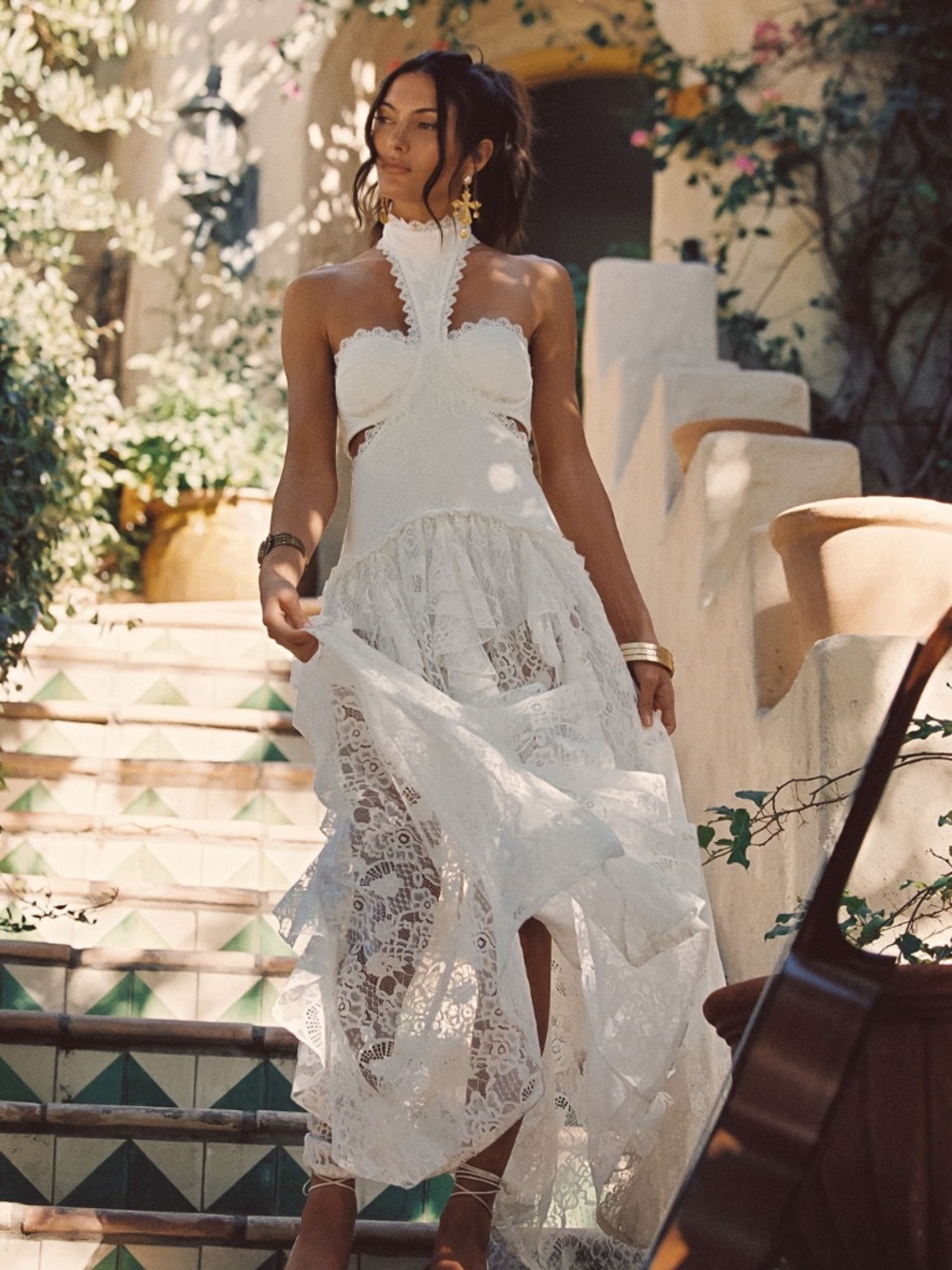 12th Tribe Princesa White Lace Drop Waist Maxi Dress Size LL